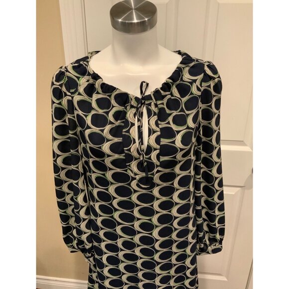 Moulinette Soeurs Blue Shift Dress w/ Circle Print & Tie-Neck, Size 2 (US) - Picture 2 of 6